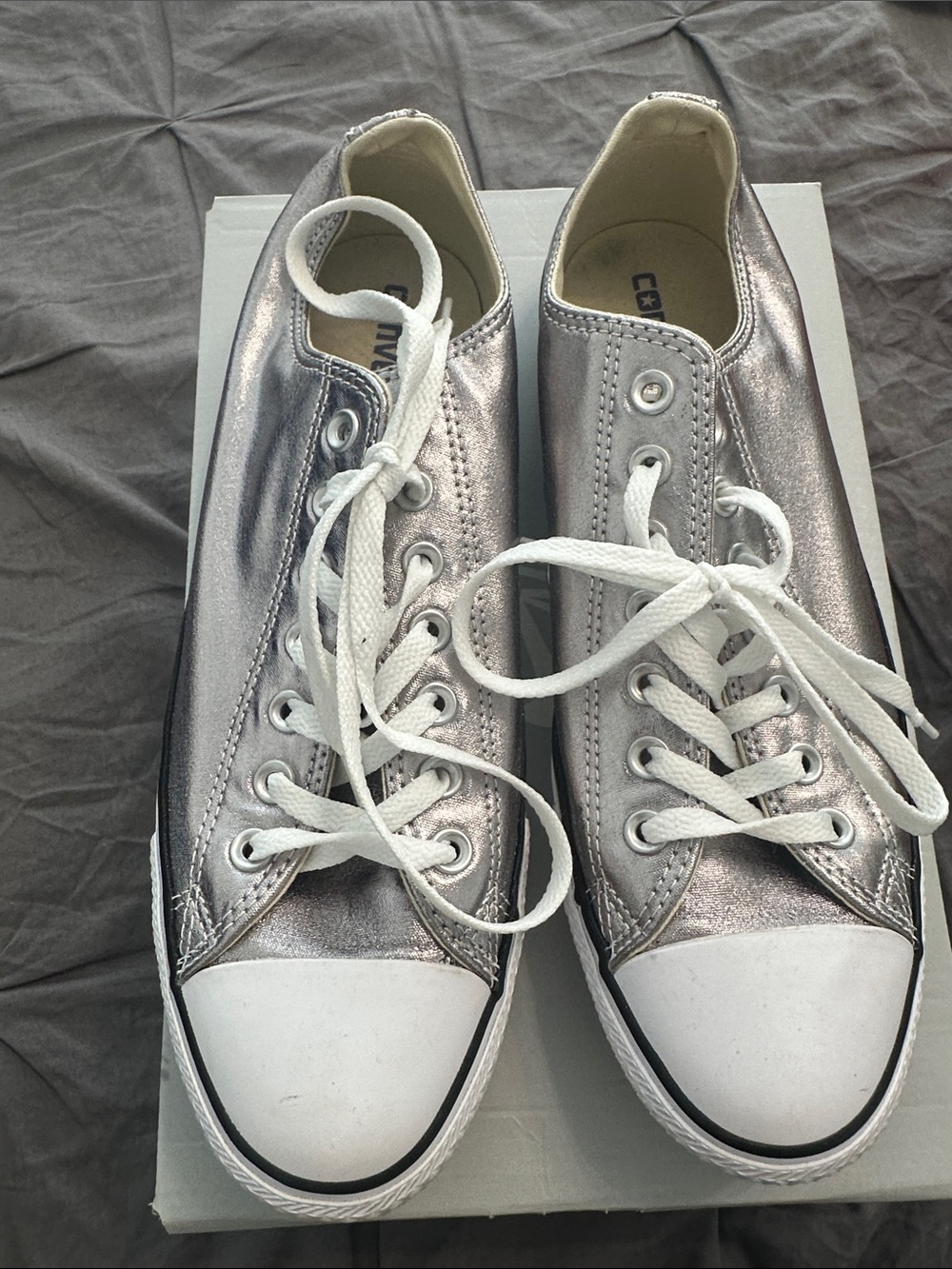 Silver Metallic Low-Top Converse worn twice